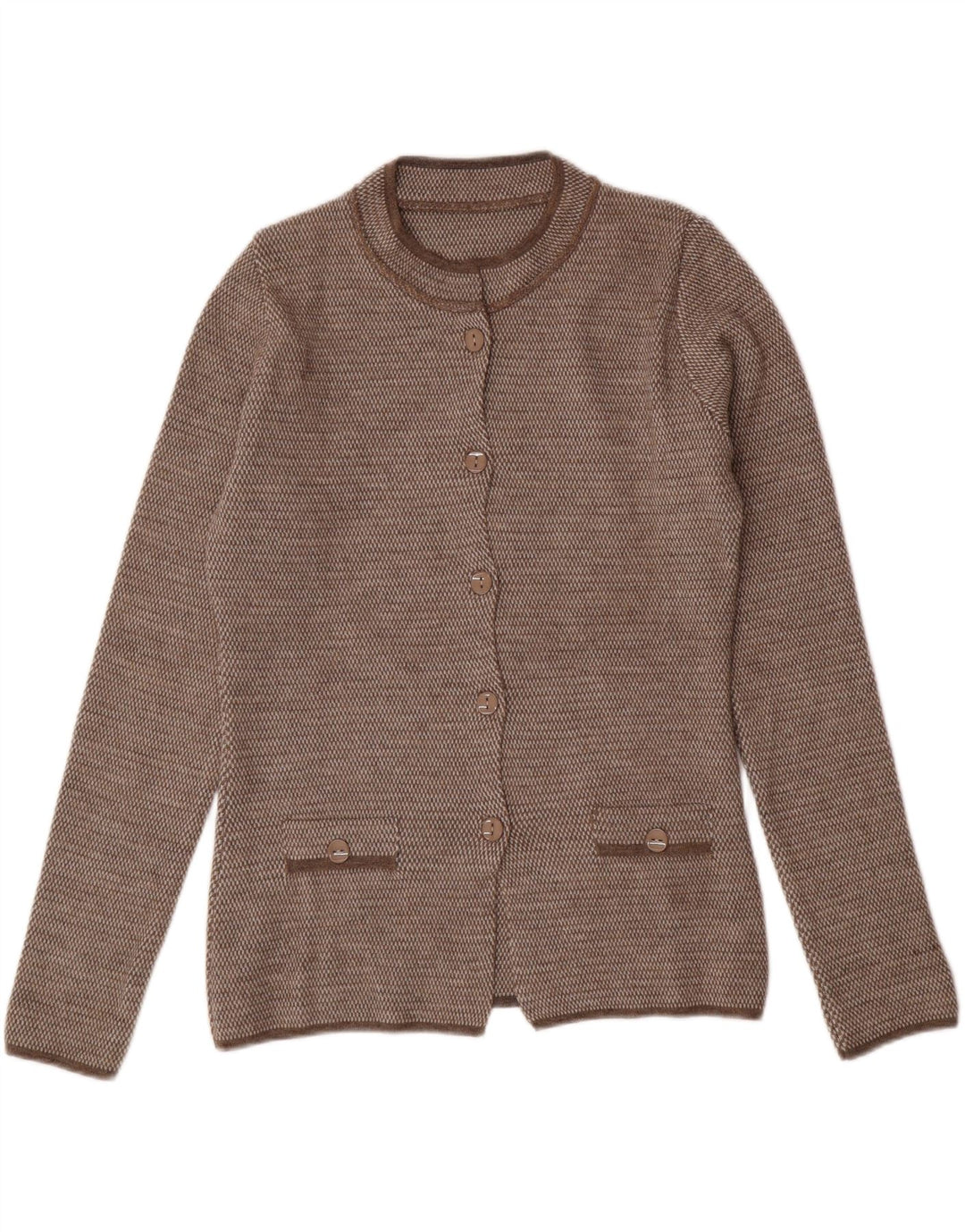 VINTAGE Womens Cardigan Sweater UK 14 Medium Brown Wool Vintage Vintage and Second-Hand Vintage from Messina Hembry 
