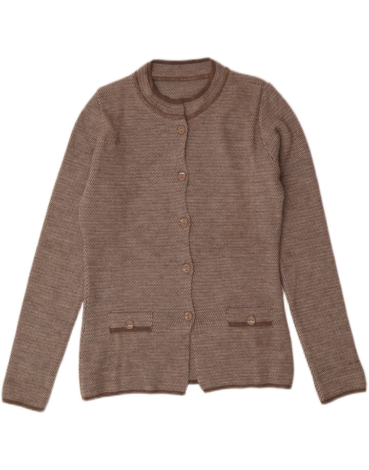 VINTAGE Womens Cardigan Sweater UK 14 Medium Brown Wool Vintage Vintage and Second-Hand Vintage from Messina Hembry 