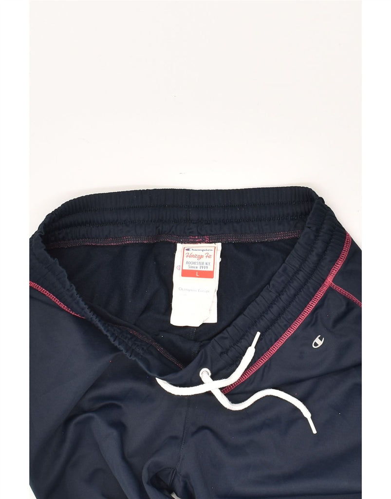 CHAMPION Womens Tracksuit Trousers Joggers UK 16 Large Navy Blue Polyester | Vintage Champion | Thrift | Second-Hand Champion | Used Clothing | Messina Hembry 