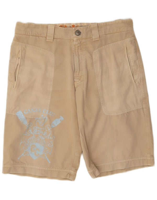 Vintage Mens Graphic Chino Shorts W36 Large Beige