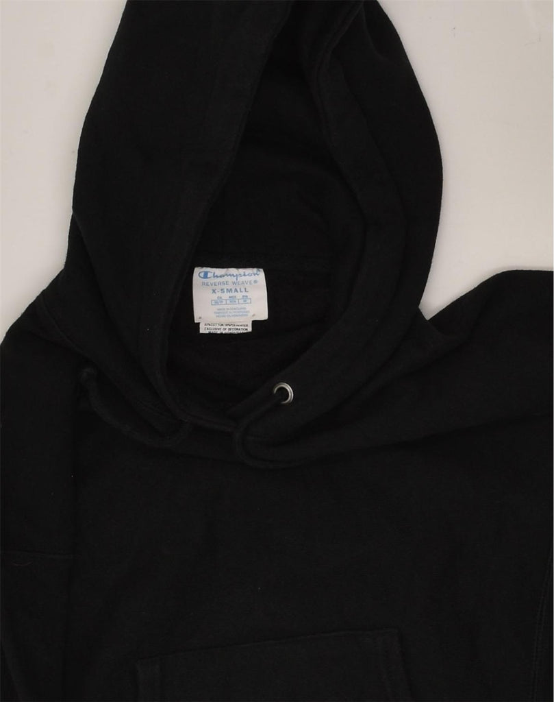 CHAMPION Womens Hoodie Jumper UK 6 XS Black Cotton | Vintage Champion | Thrift | Second-Hand Champion | Used Clothing | Messina Hembry 