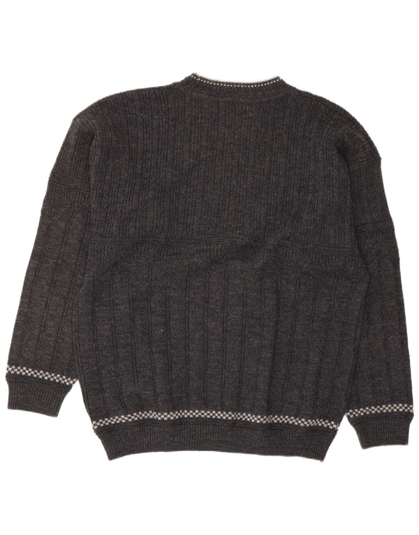 Xavier Mens Graphic Crew Neck Jumper Sweater Large Grey Wool