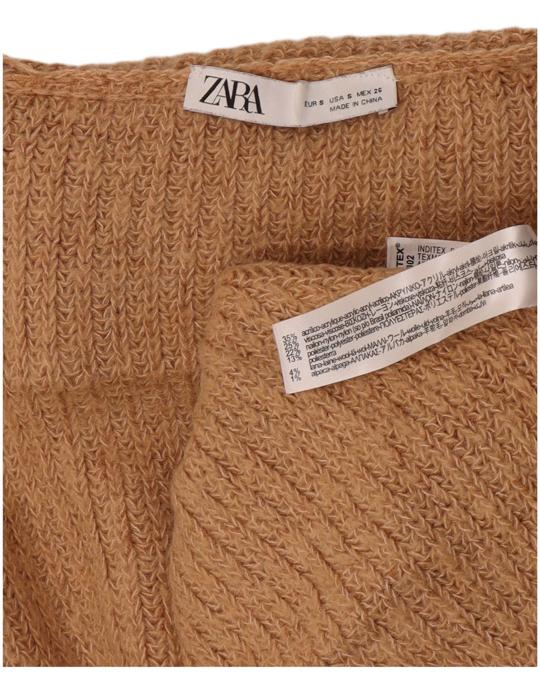 Zara Womens Oversized Roll Neck Jumper Sweater UK 10 Small Beige Acrylic