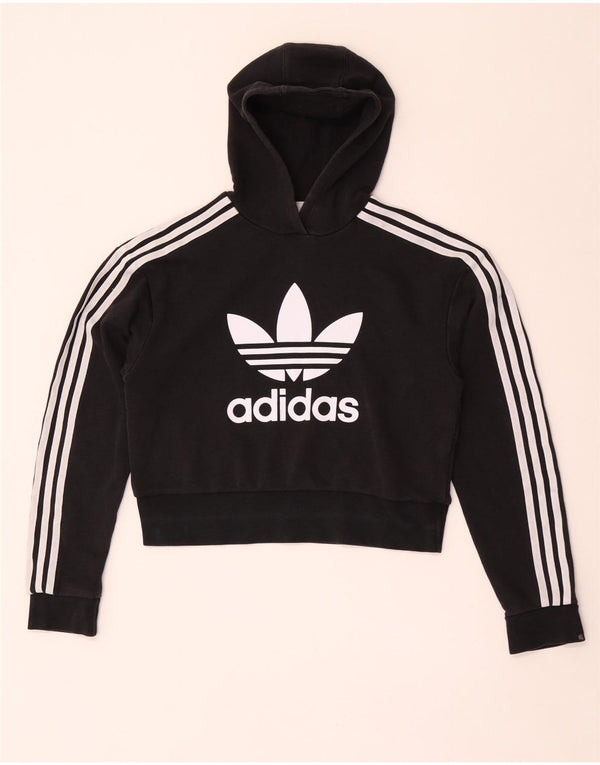 Adidas Girls Graphic Crop Hoodie Jumper 13-14 Years Black Cotton