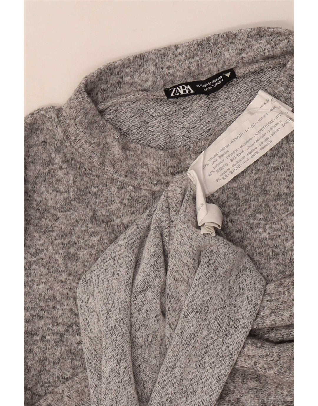 Zara Womens Long Sleeve Blouse Top UK 12 Medium Grey Flecked Viscose