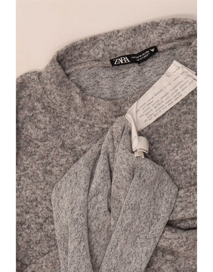 Zara Womens Long Sleeve Blouse Top UK 12 Medium Grey Flecked Viscose