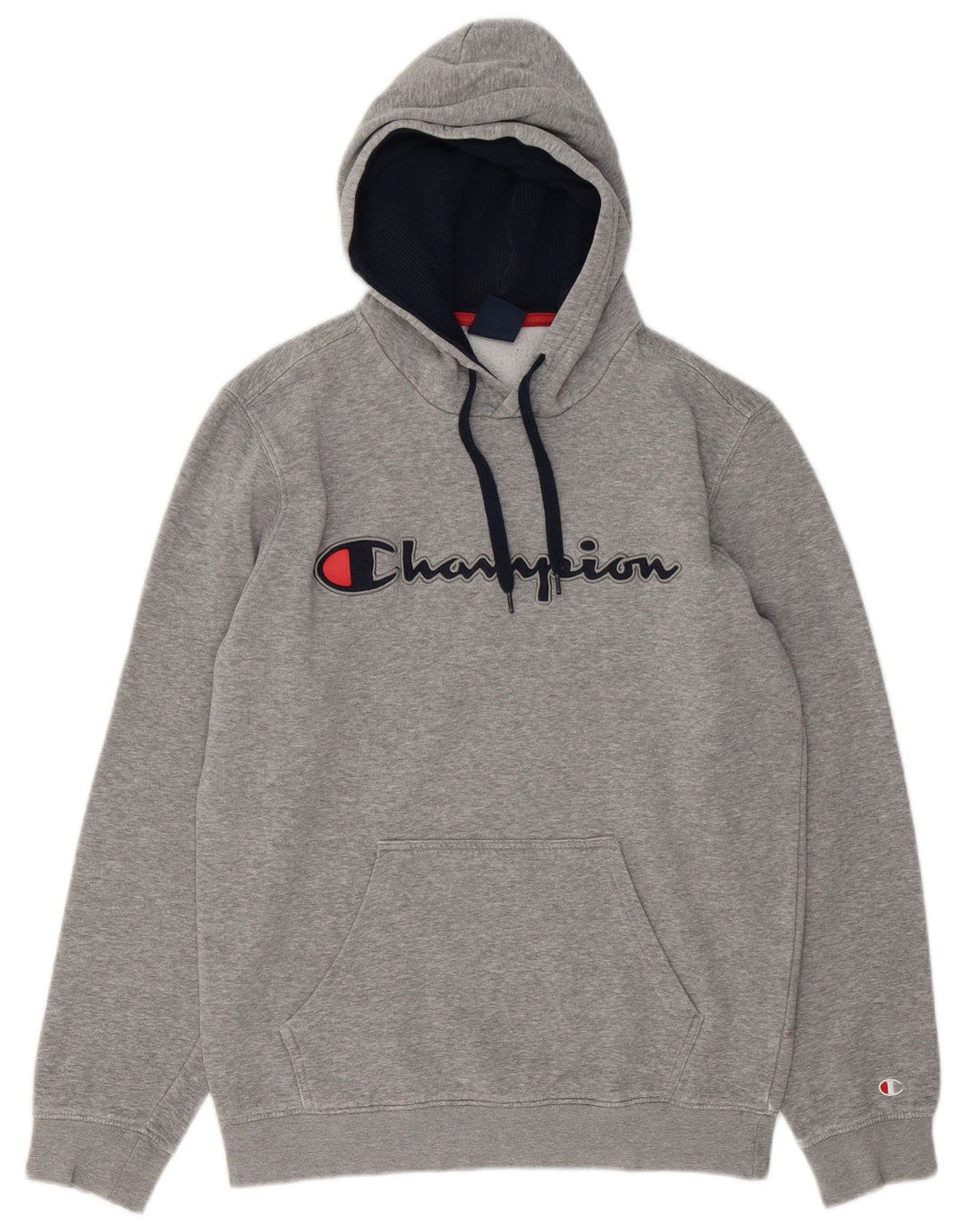 CHAMPION Mens Graphic Hoodie Jumper Medium Grey Flecked Cotton