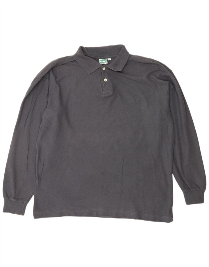 DIADORA Mens Long Sleeve Polo Shirt IT 48 Medium Grey Cotton