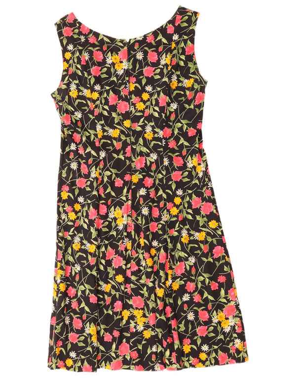 Vintage Womens Sleeveless A-Line Dress UK 12 Medium Black Floral