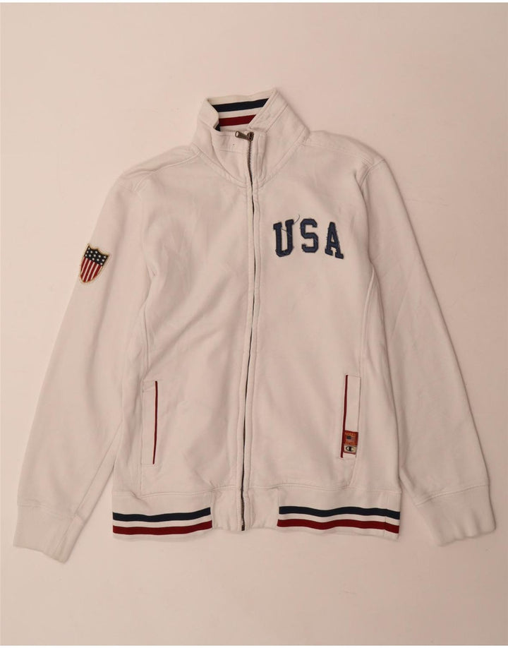 Champion Mens Graphic Tracksuit Top Jacket XL White Striped Cotton