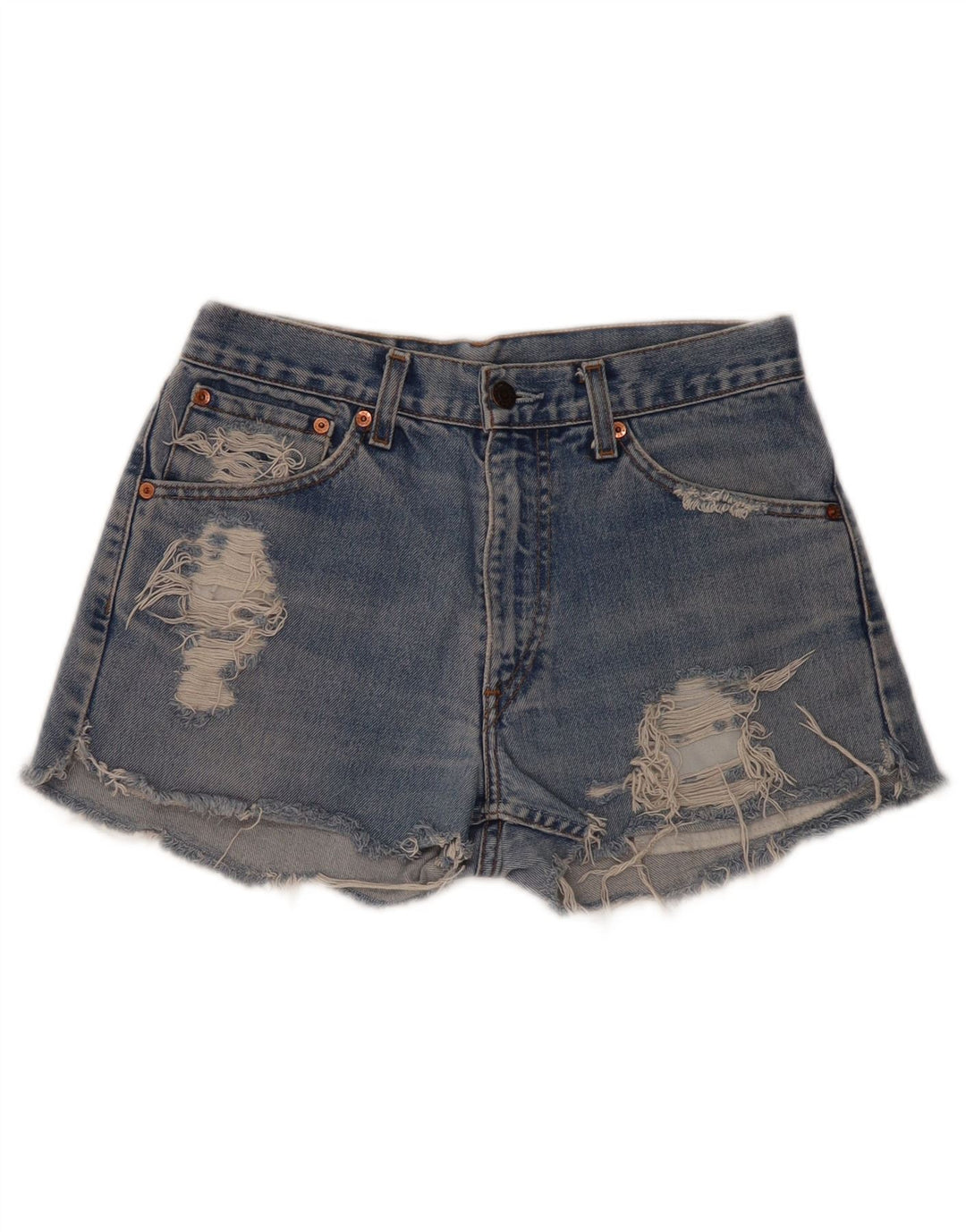 LEVI'S Womens 521 High Waist Distressed Denim Shorts W30 Medium Blue