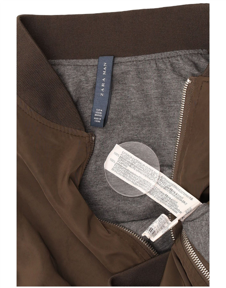ZARA Mens Bomber Jacket UK 38 Medium Brown Polyester