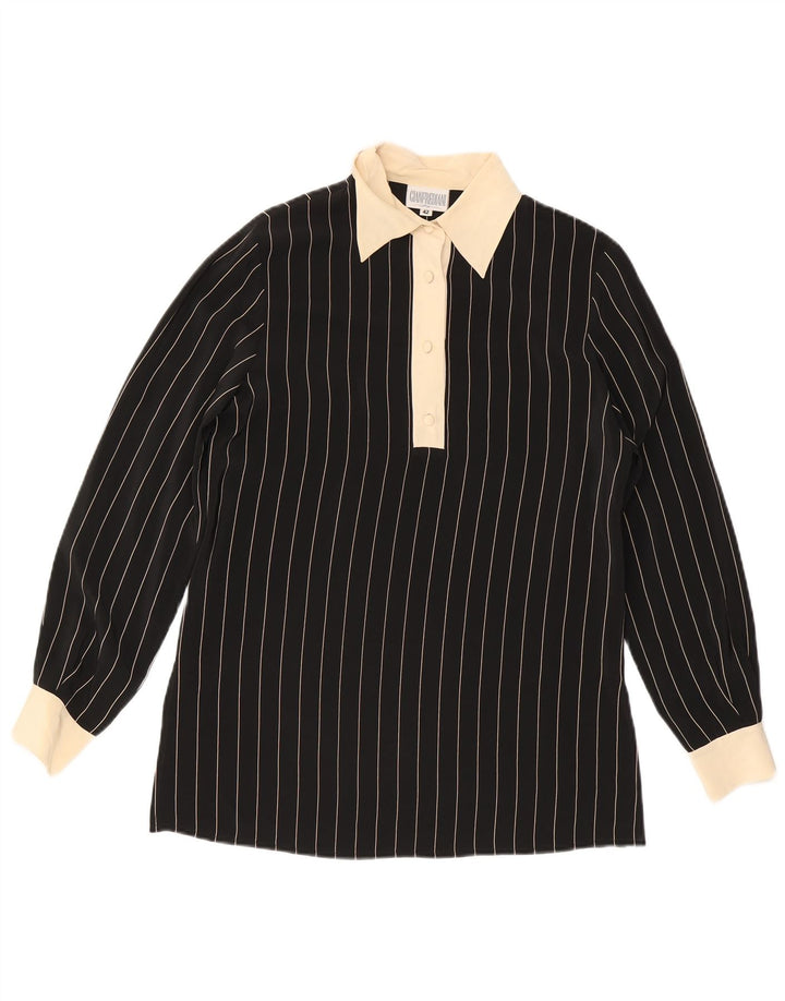 Gianfrediani Womens Pullover Shirt Blouse IT 42 Medium Black Pinstripe Silk