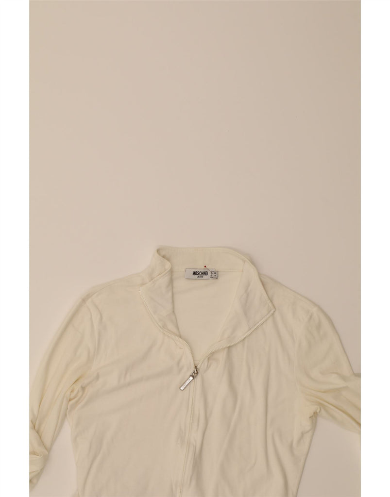MOSCHINO Womens Crop Tracksuit Top Jacket UK 14 Medium White Cotton Vintage Moschino and Second-Hand Moschino from Messina Hembry 
