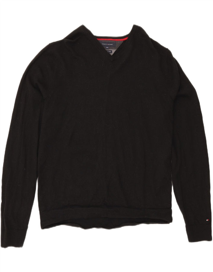 TOMMY HILFIGER Mens V-Neck Jumper Sweater 2XL Black Wool Vintage Tommy Hilfiger and Second-Hand Tommy Hilfiger from Messina Hembry 