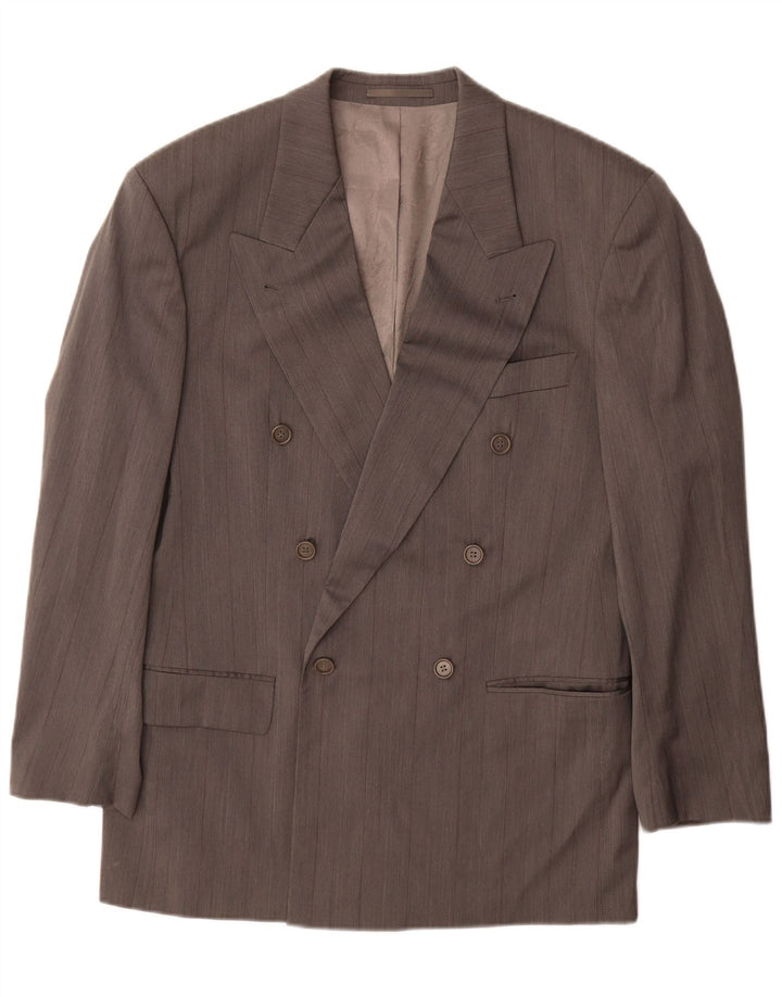 Hugo Boss Mens Double Breasted Blazer Jacket IT 50 Large Grey Striped Wool