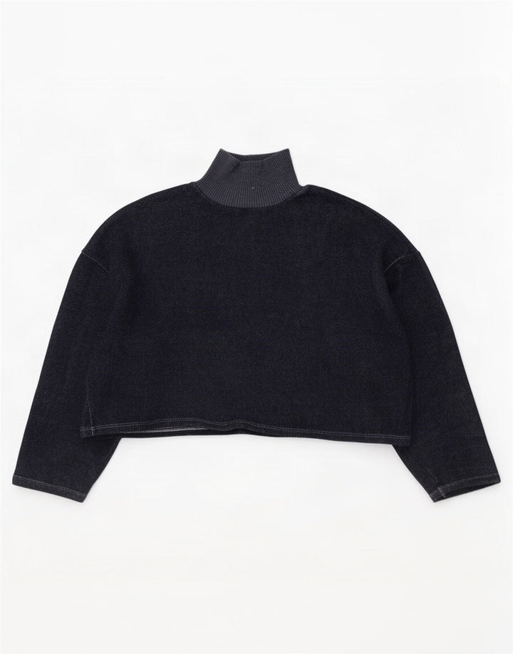 Zara Womens Crop Oversized Top Long Sleeve UK 14 Medium Navy Blue
