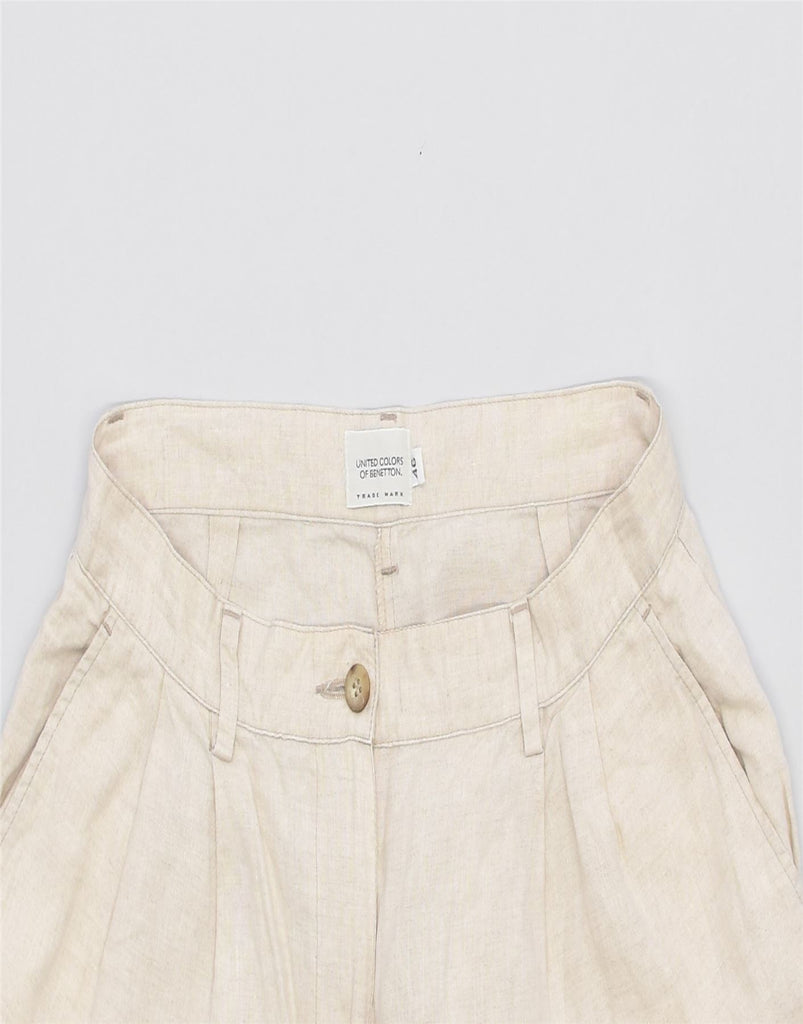 BENETTON Womens Tapered Casual Trousers IT 46 Large W30 L27 Beige Linen | Vintage | Thrift | Second-Hand | Used Clothing | Messina Hembry 