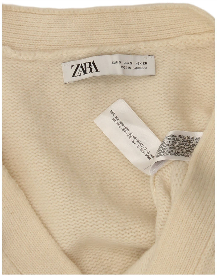 Zara Womens Crop Oversized Cardigan Sweater UK 10 Small Off White Wool