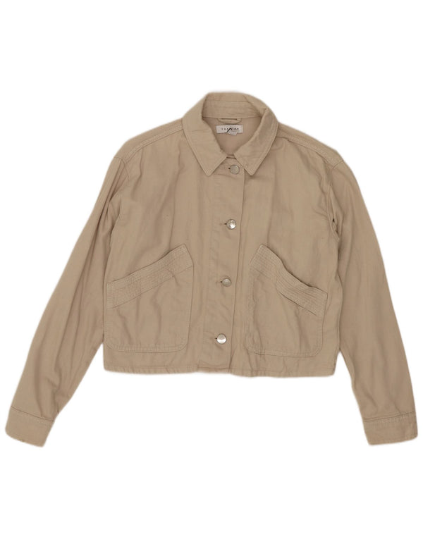 Topshop Womens Petite Crop Oversized Bomber Jacket UK 6 XS Beige Cotton
