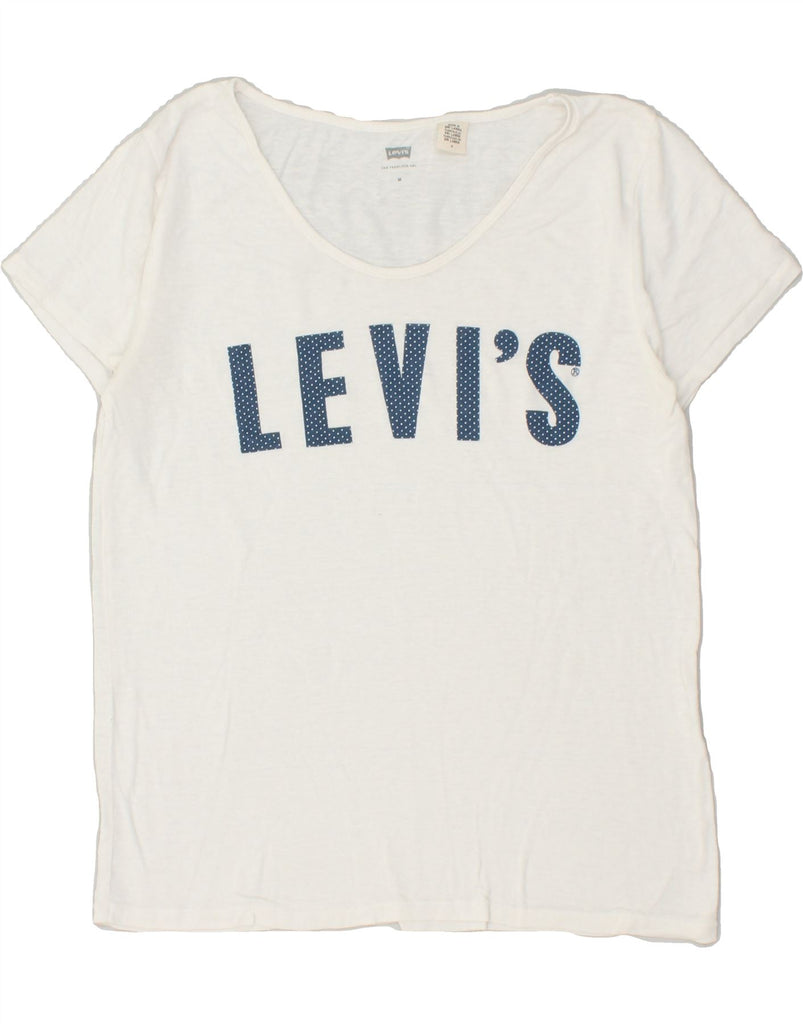 LEVI'S Womens Graphic T-Shirt Top UK 14 Medium White | Vintage Levi's | Thrift | Second-Hand Levi's | Used Clothing | Messina Hembry 