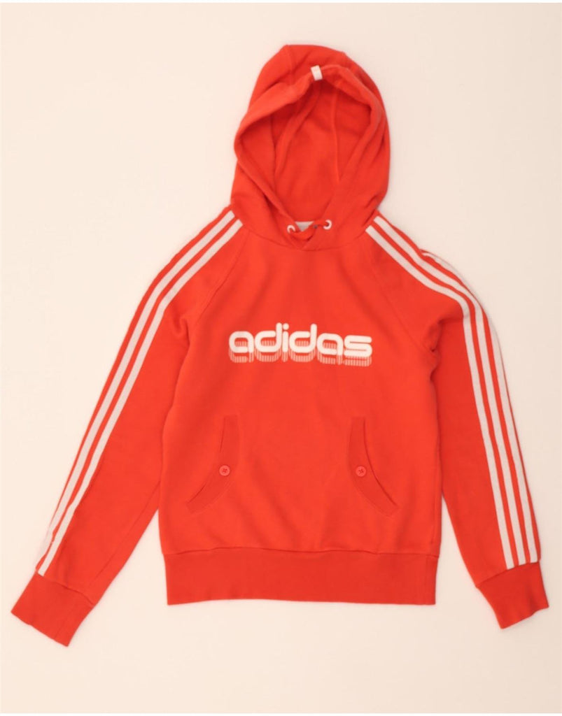 ADIDAS Womens Graphic Hoodie Jumper UK 12 Medium Orange Cotton Vintage Adidas and Second-Hand Adidas from Messina Hembry 