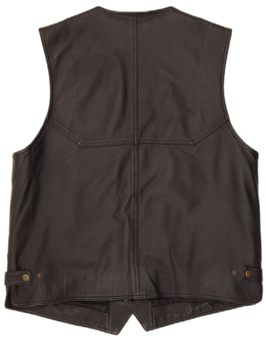 Vintage Mens Leather Waistcoat Medium Black Leather