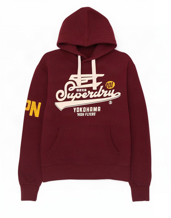 Superdry Womens Graphic Hoodie Jumper UK 16 Large Burgundy Cotton