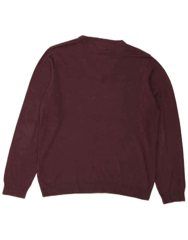Marks & Spencer Mens Regular Fit V-Neck Jumper Sweater Large Purple Acrylic