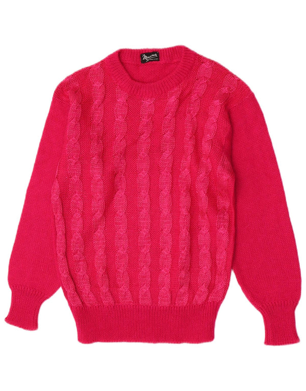 Vintage Womens Crew Neck Jumper Sweater UK 10 Small Pink Striped