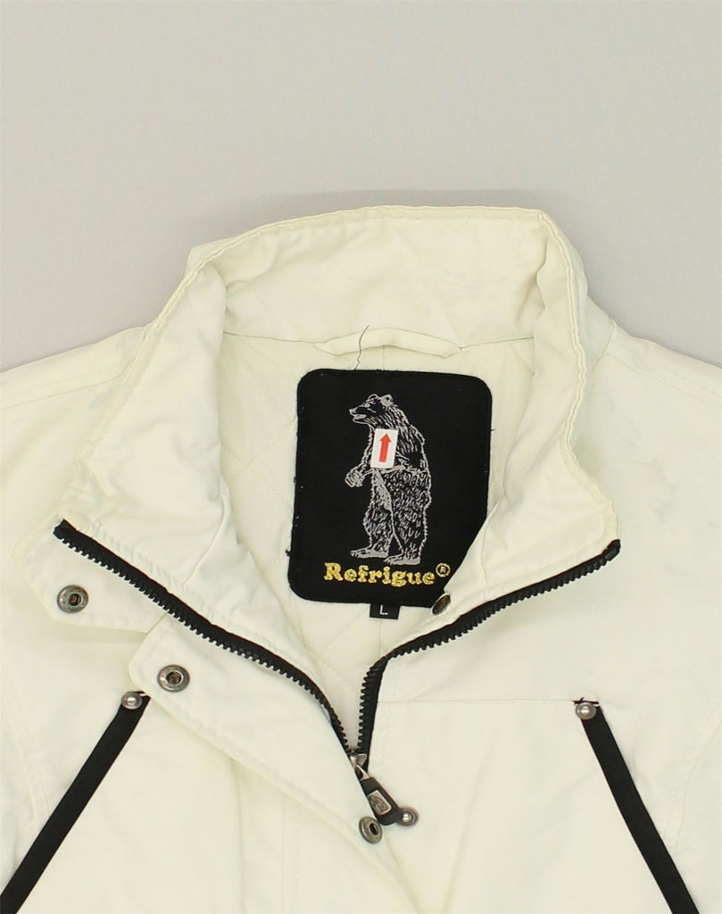 REFRIGUE Womens Windbreaker Jacket UK 14 Large White Nylon | Vintage Refrigue | Thrift | Second-Hand Refrigue | Used Clothing | Messina Hembry 