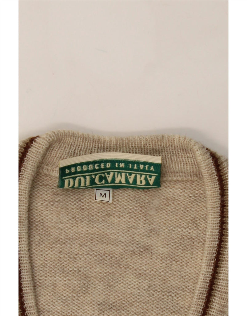 DULCAMARA Mens V-Neck Jumper Sweater Medium Beige Fair Isle Alpaca Wool Vintage Dulcamara and Second-Hand Dulcamara from Messina Hembry 