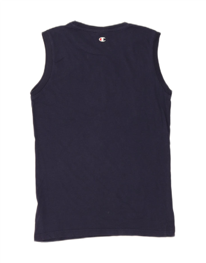 CHAMPION Boys Graphic Vest Top 11-12 Years Large Navy Blue Cotton