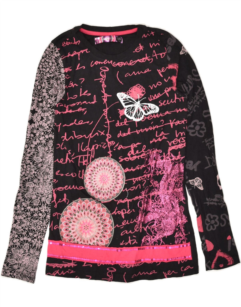 DESIGUAL Girls Graphic Top Long Sleeve 13-14 Years Black Cotton | Vintage Desigual | Thrift | Second-Hand Desigual | Used Clothing | Messina Hembry 