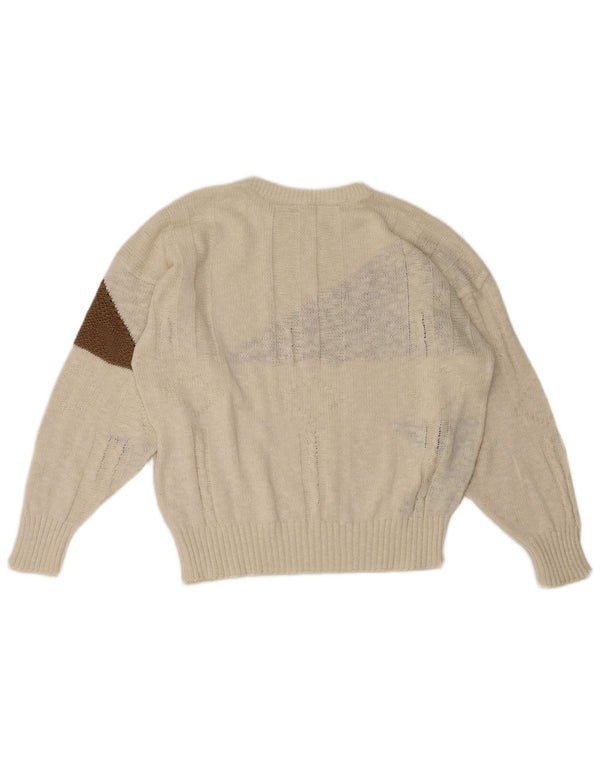 Vintage Girls Crew Neck Jumper Sweater 13-14 Years White Geometric Cotton