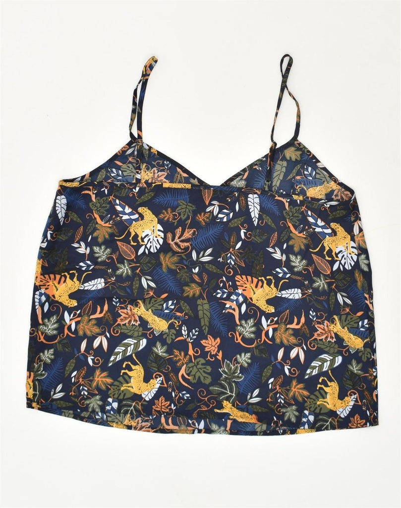 J. CREW Womens Crop Cami Top US 10 Large Navy Blue Animal Print Polyester | Vintage J. Crew | Thrift | Second-Hand J. Crew | Used Clothing | Messina Hembry 