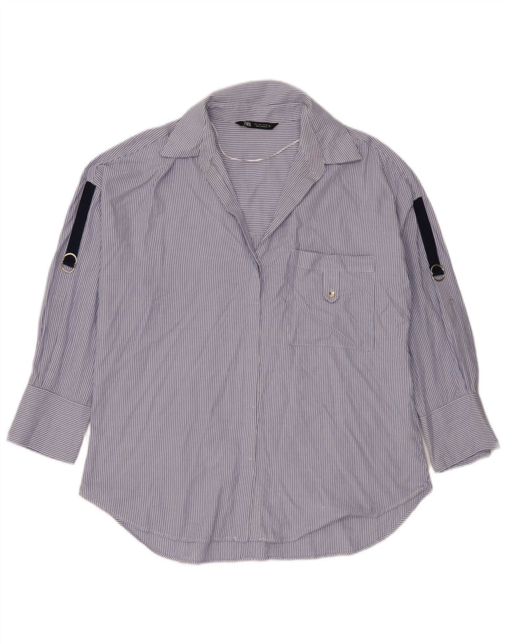 Zara Womens Oversized Shirt UK 16 Large Blue Pinstripe