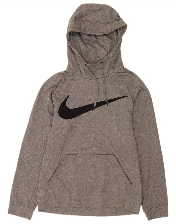 Nike Mens Dri Fit Graphic Hoodie Jumper Small Grey Flecked Polyester