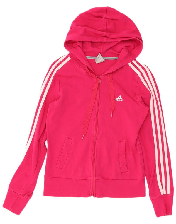 ADIDAS Womens Zip Hoodie Sweater UK 10 Small Pink Cotton