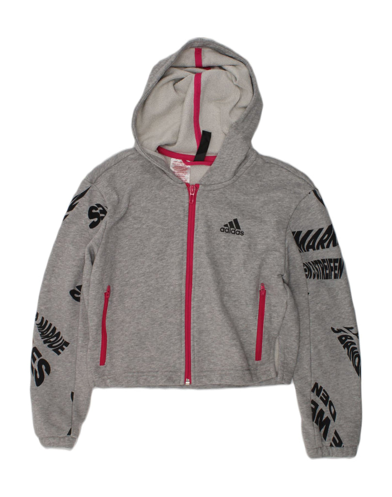 ADIDAS Girls Graphic Zip Hoodie Sweater 9-10 Years Grey Cotton | Vintage Adidas | Thrift | Second-Hand Adidas | Used Clothing | Messina Hembry 