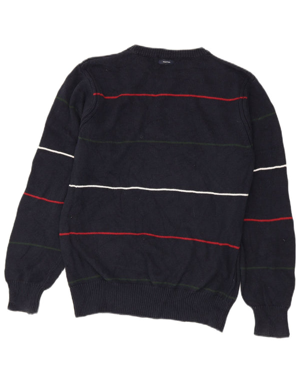 Nautica Mens Crew Neck Jumper Sweater Small Navy Blue Striped Cotton