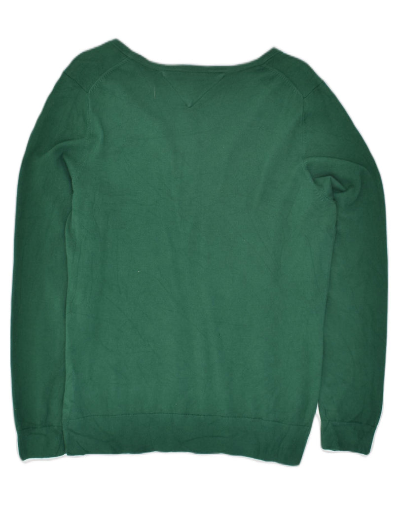 TOMMY HILFIGER Womens V-Neck Jumper Sweater UK 14 Large Green Cotton | Vintage Tommy Hilfiger | Thrift | Second-Hand Tommy Hilfiger | Used Clothing | Messina Hembry 