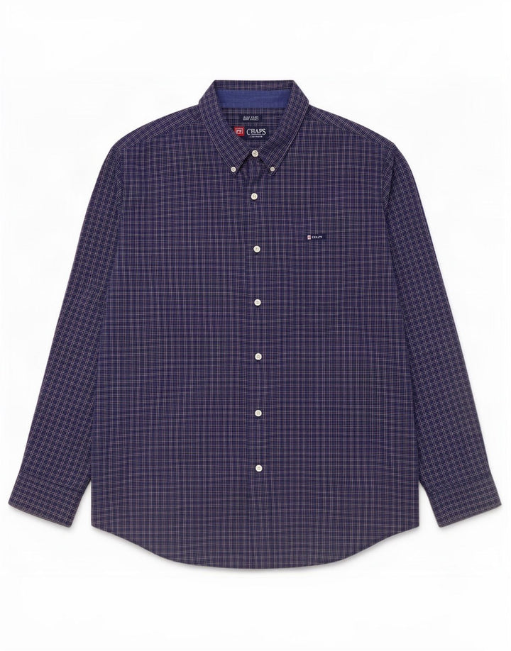 Chaps Mens Easy Care Shirt XL Navy Blue Check Cotton