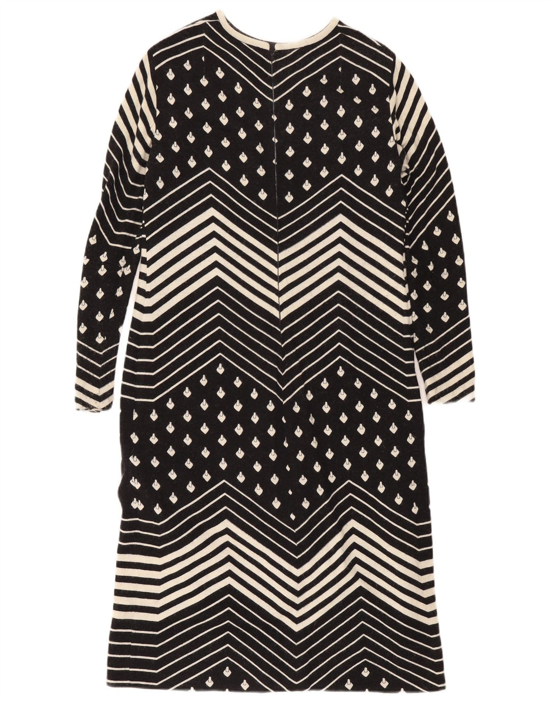 Vintage Womens Long Sleeve Shift Dress UK 12 Medium Black Geometric