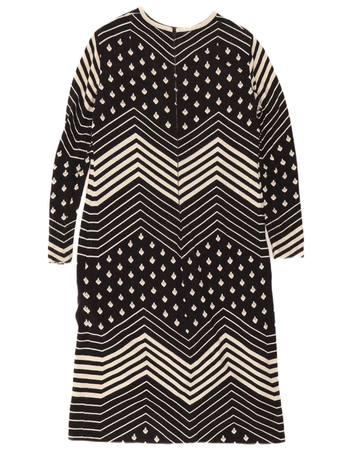 Vintage Womens Long Sleeve Shift Dress UK 12 Medium Black Geometric