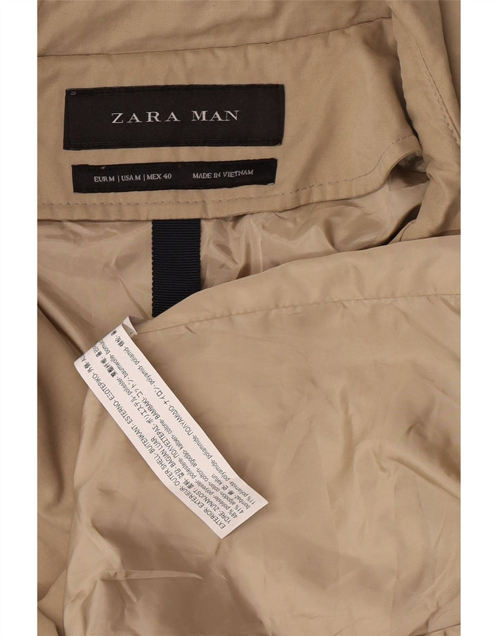 Zara Mens Trench Coat UK 38 Medium Beige Polyester