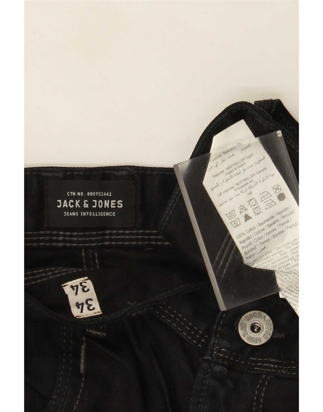 Jack & Jones Mens Straight Jeans W34 L34 Navy Blue Cotton