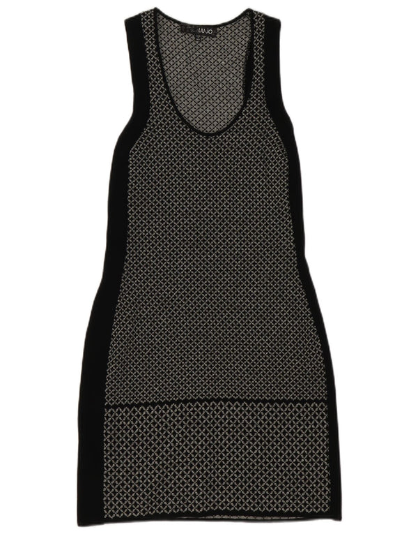 Liu Jo Womens Sleeveless Bodycon Dress IT 42 Medium Black Geometric Viscose