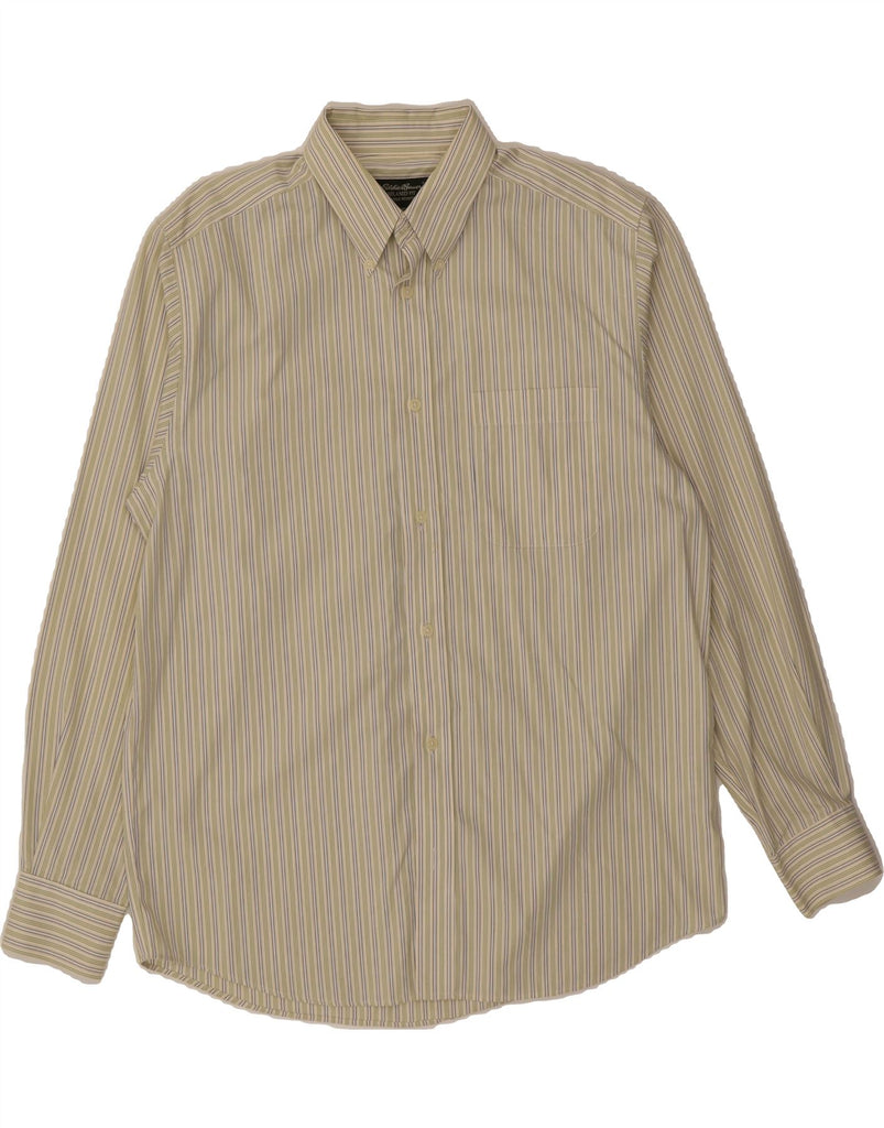 EDDIE BAUER Mens Relaxed Fit Shirt Medium Green Pinstripe Cotton Vintage Eddie Bauer and Second-Hand Eddie Bauer from Messina Hembry 