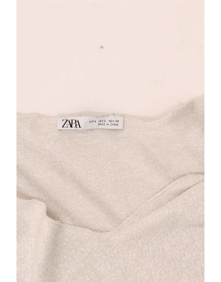 Zara Womens V-Neck Jumper Sweater UK 16 Large Silver